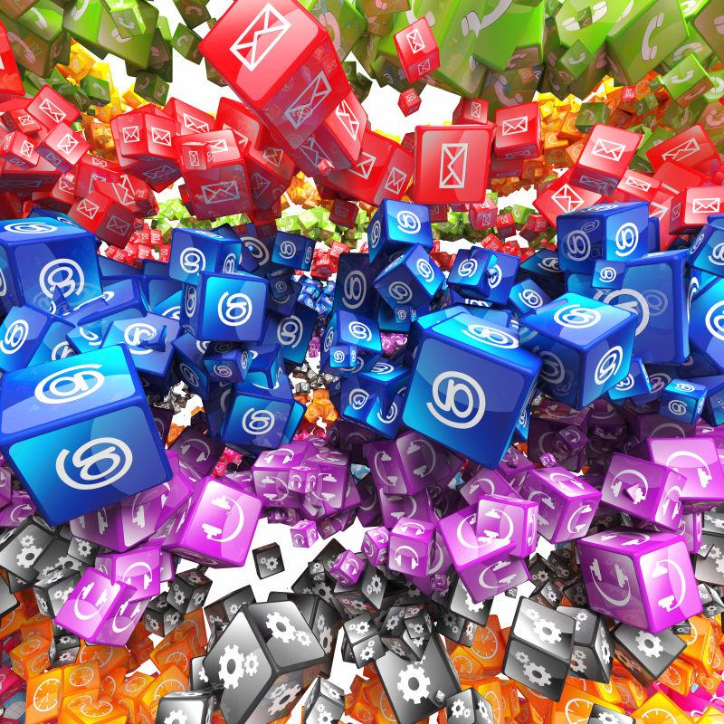 堆在一起的彩色立方体图标