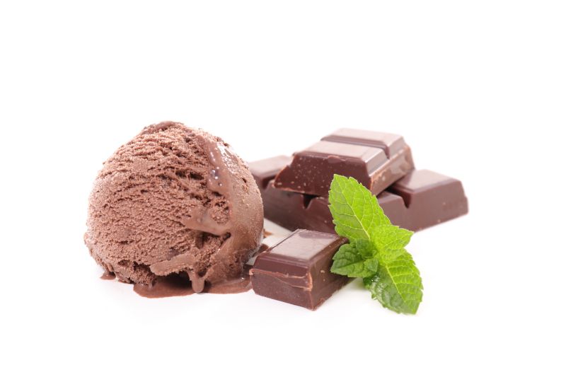 白色背景下的巧克力冰淇淋