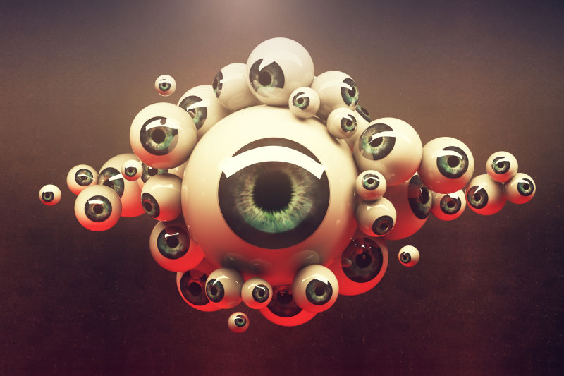 暗色背景上不同尺寸的3d眼球