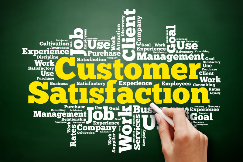 绿色背景下的客户满意词汇的拼贴创意