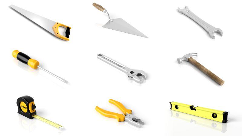 白色背景上各种不同的工具