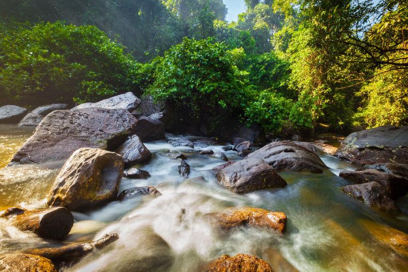 金边的暗淡流淌的瀑布