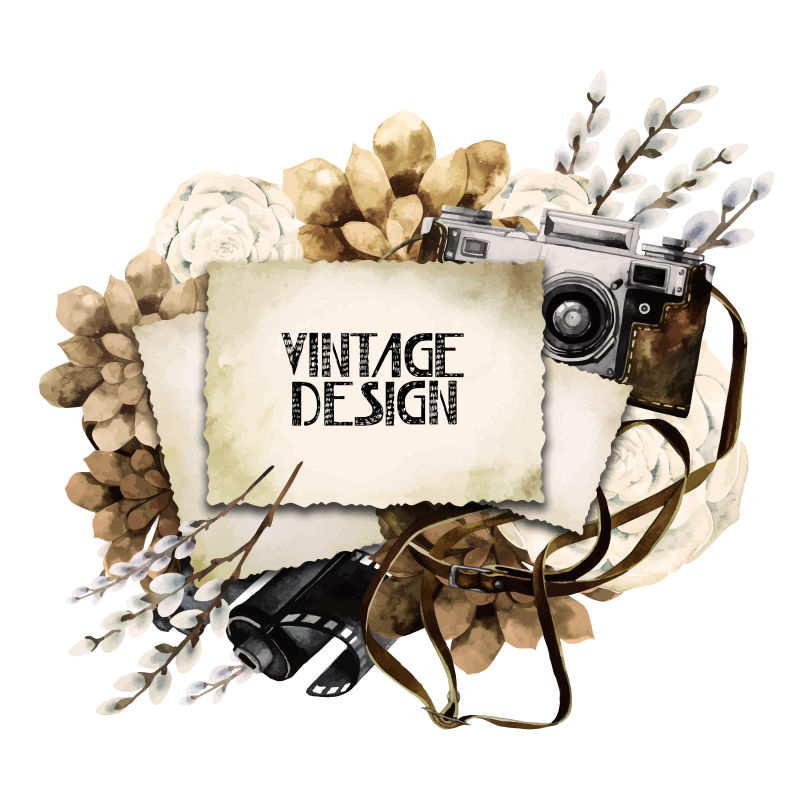 水彩古董卡与乌贼花设计