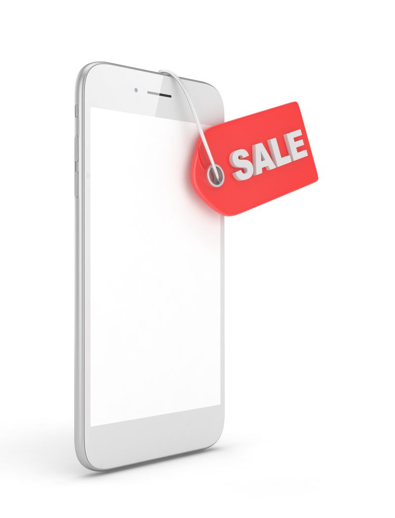 白色3D智能手机与红色标签