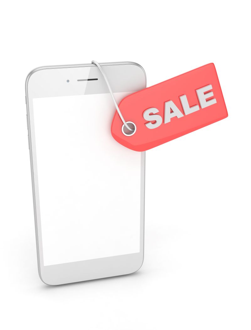 白色的3D智能手机戴着红色标签