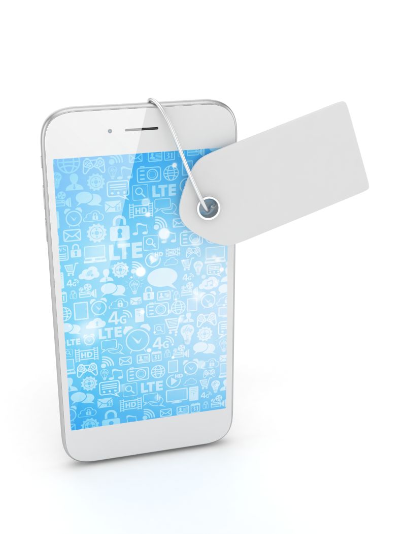 白色背景的蓝色屏幕智能手机