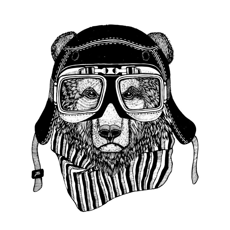 摩托车熊T恤设计手绘图像