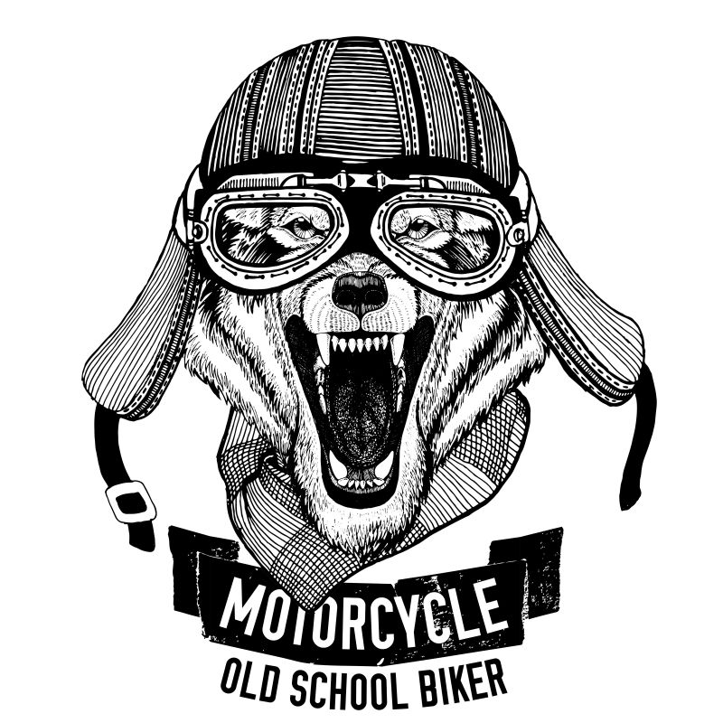 摩托车狼T恤手绘图像