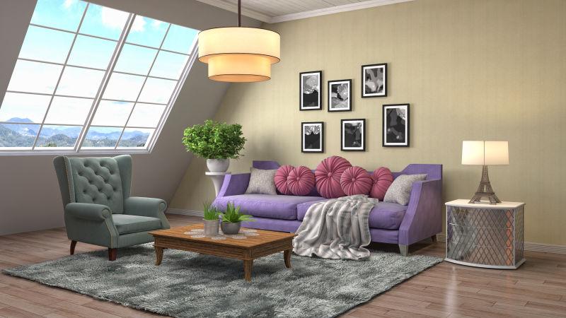 有超大窗户的现代风格客厅