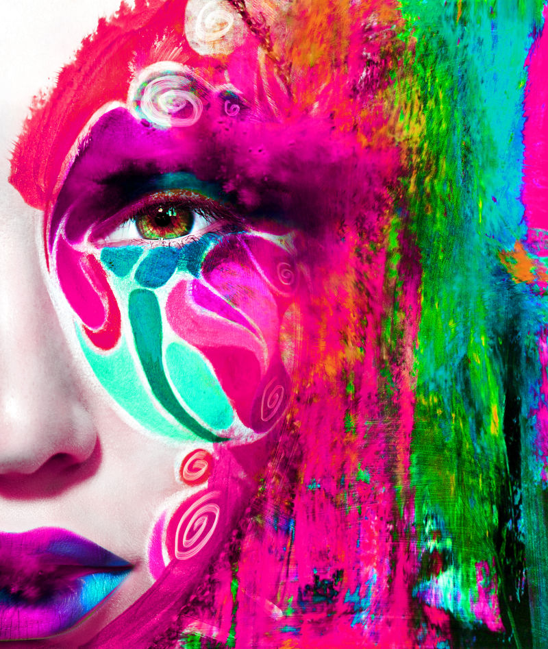 美女左半边脸的多彩艺术效果