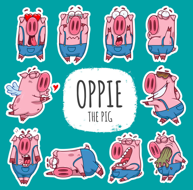 矢量卡通可爱的猪插图