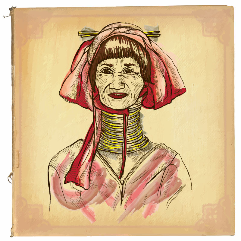 手绘泰国女人矢量插图