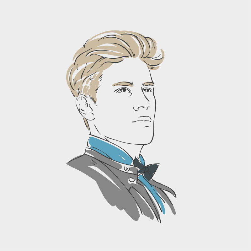 矢量的手绘金发帅哥插图