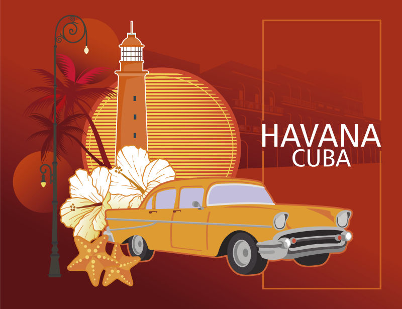 矢量的古巴哈瓦那插图