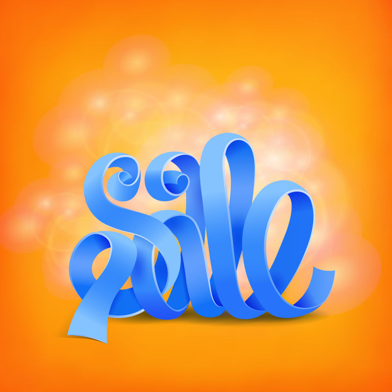 矢量蓝色丝带元素的折扣促销背景