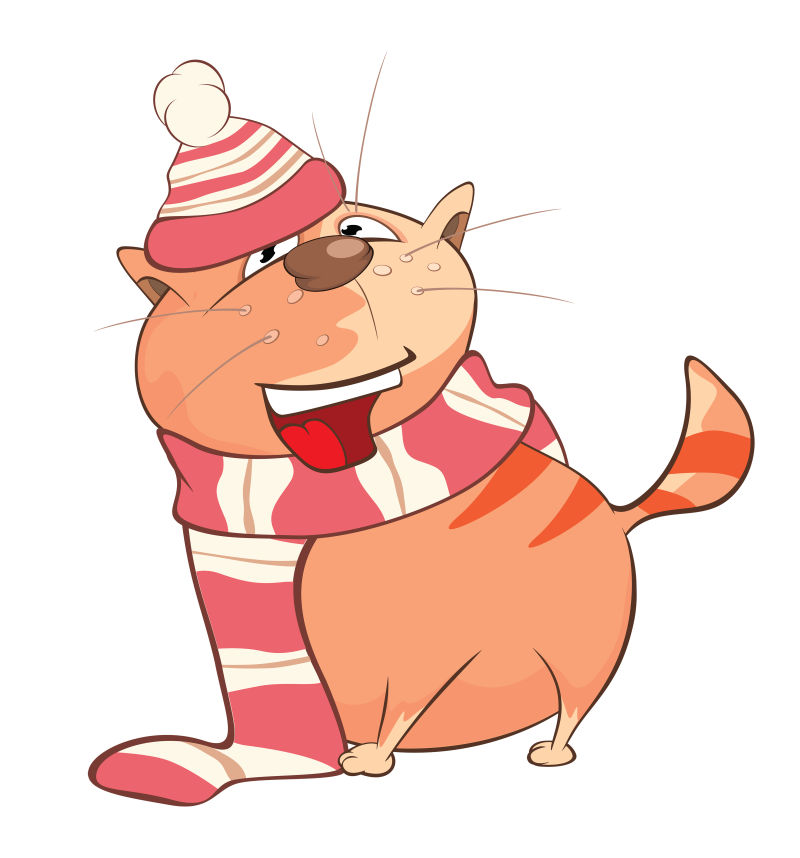 矢量戴着帽子围巾的卡通猫咪