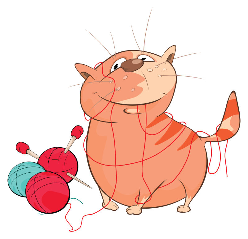 矢量叼着毛线的猫咪
