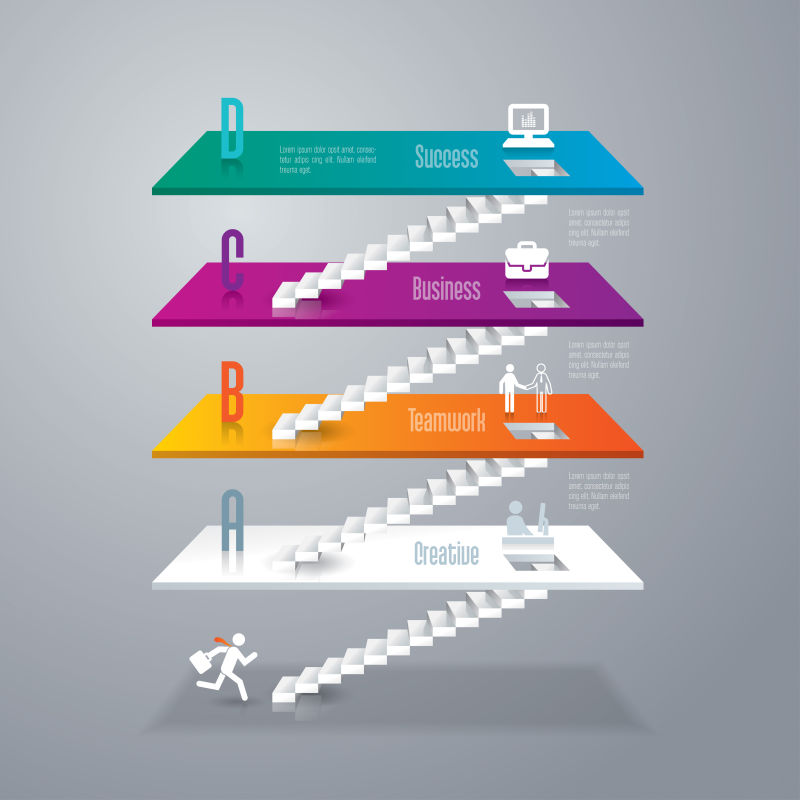 创意矢量楼梯状的信息图表设计
