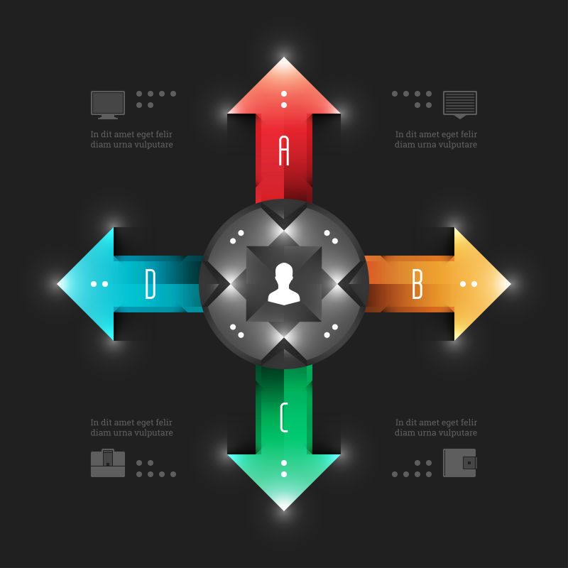 抽象矢量彩色的四向箭头插图
