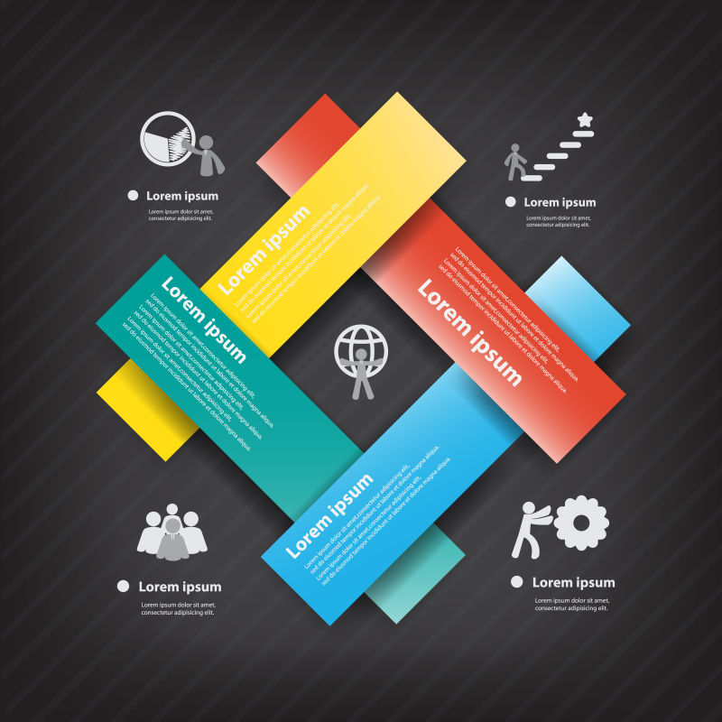 矢量四种色彩的方形边框设计图表