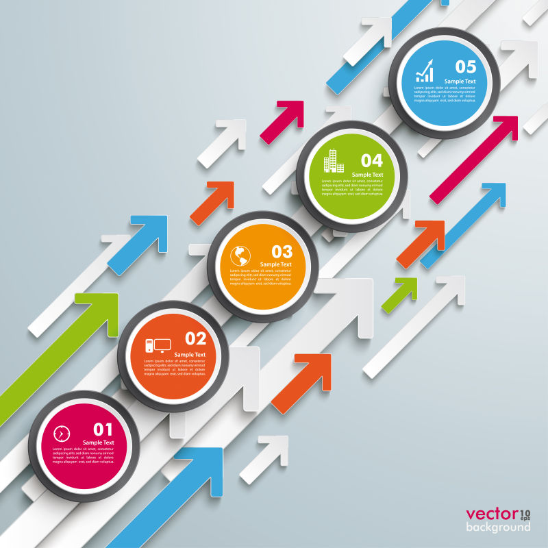彩色箭头图案的流程图表矢量设计