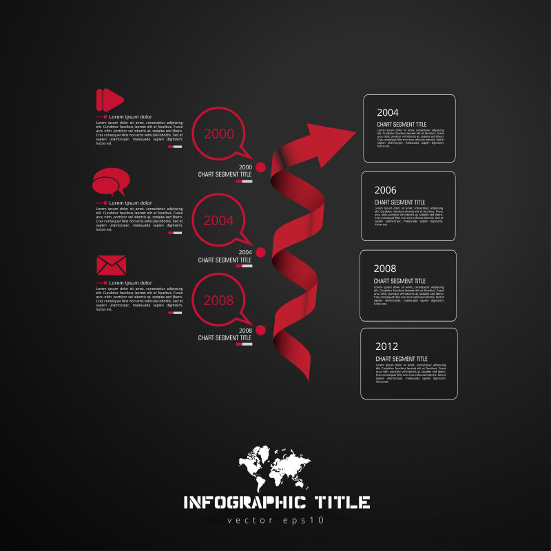 矢量红色飘带元素的创意图表设计