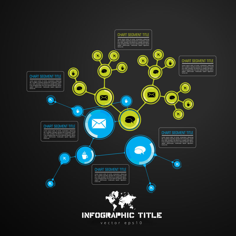 矢量蓝色绿色现代分子结构链接的信息图表设计