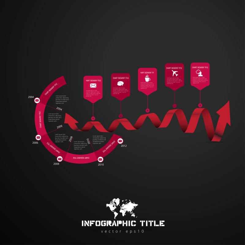 矢量红色飘带元素的信息图表设计