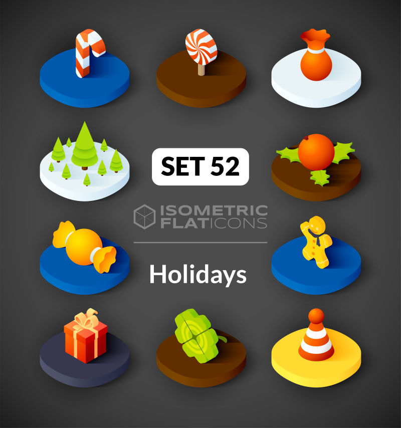 立体的假日主题图标矢量设计