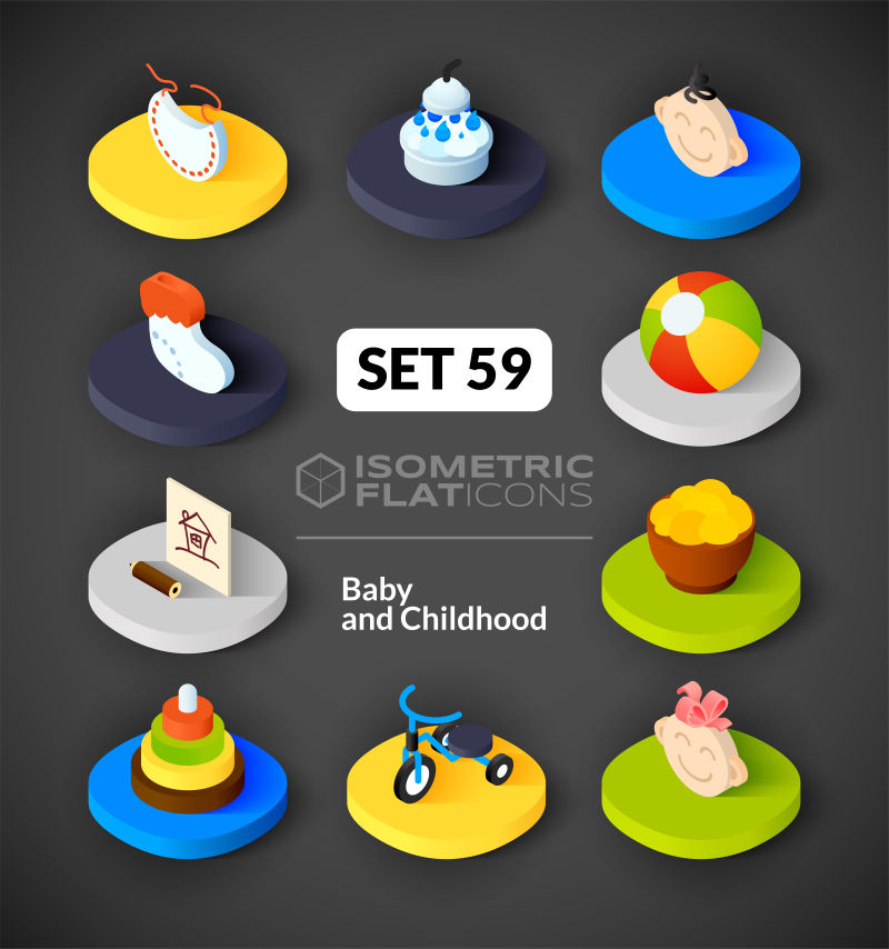 三维的婴儿主题图标矢量设计