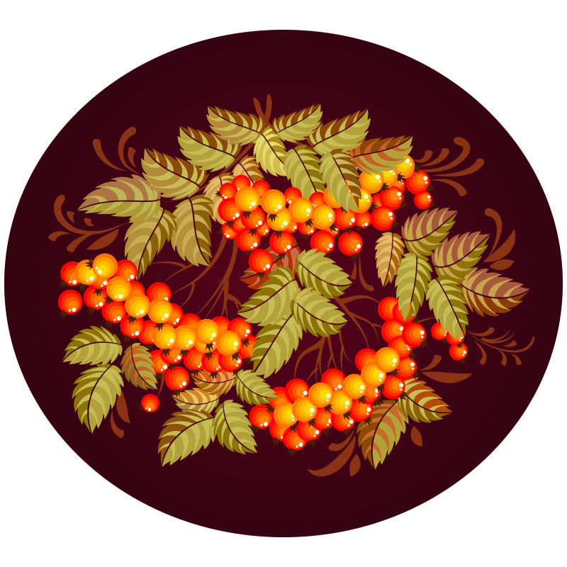 矢量手绘红果树叶创意插图背景