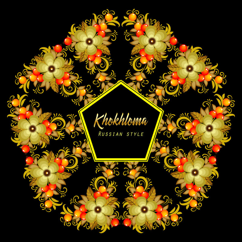 矢量俄罗斯风格的红果树叶背景