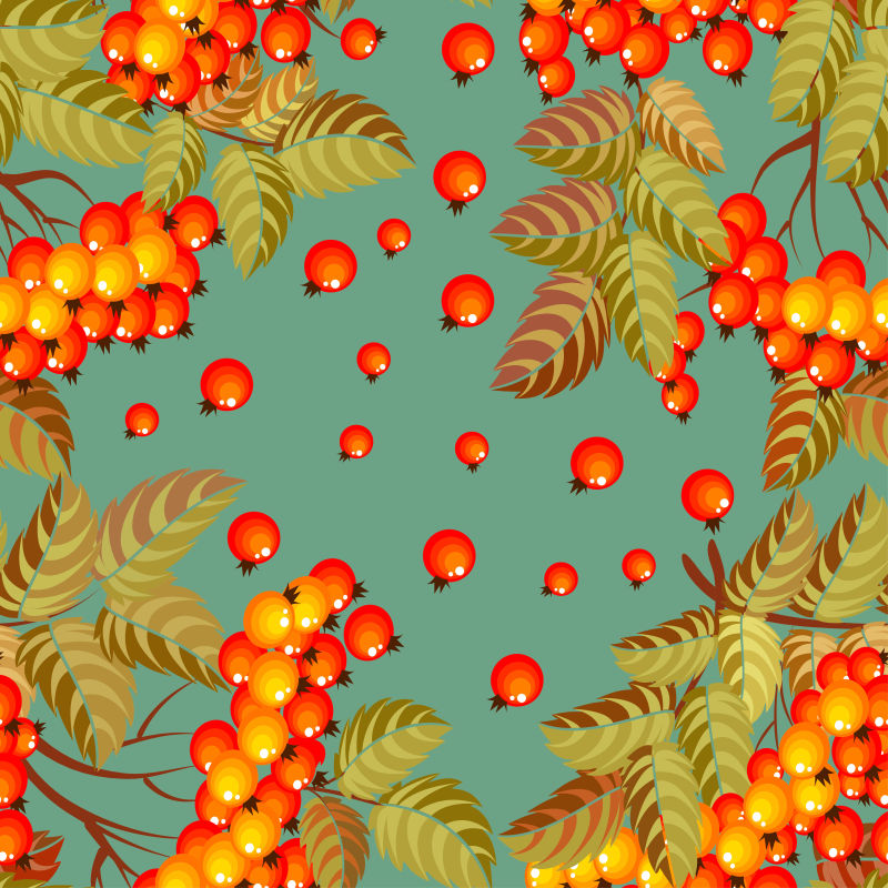 矢量手绘红果装饰无缝背景