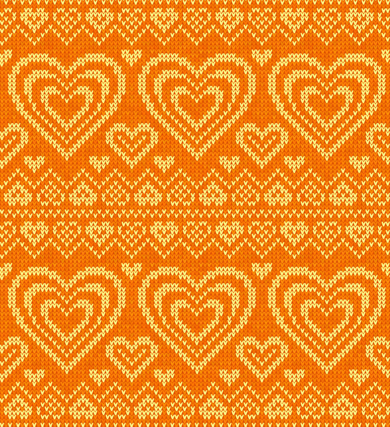 创意橙色矢量心形针织纹理设计