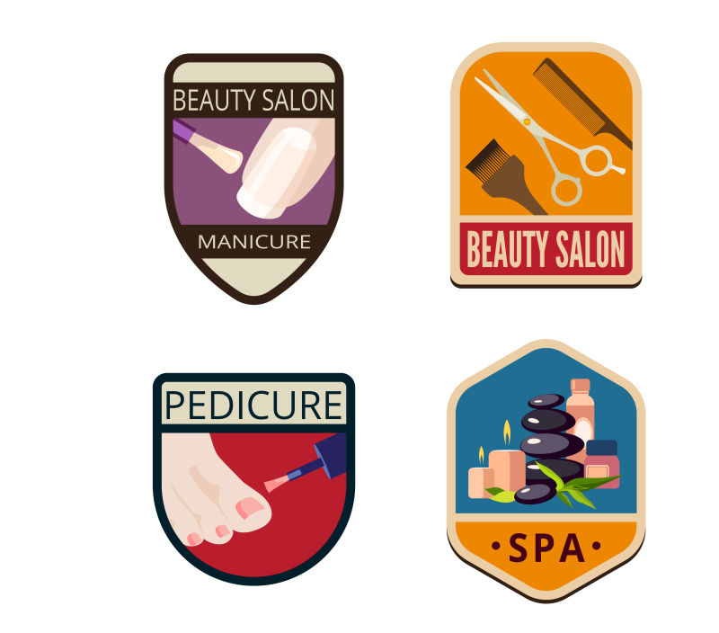 创意矢量插图风格的美容美发标签设计