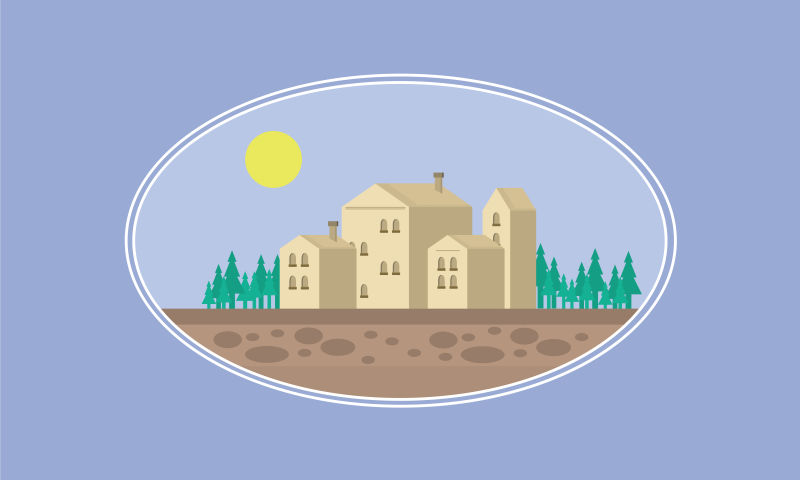 矢量圆月下的城市建筑