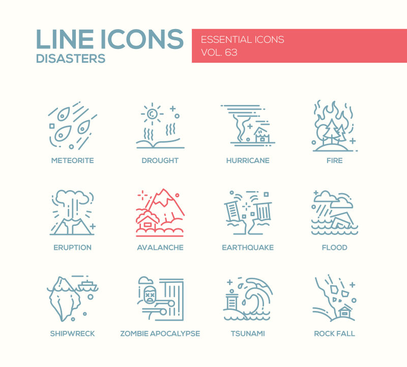 自然灾害线性图标矢量设计