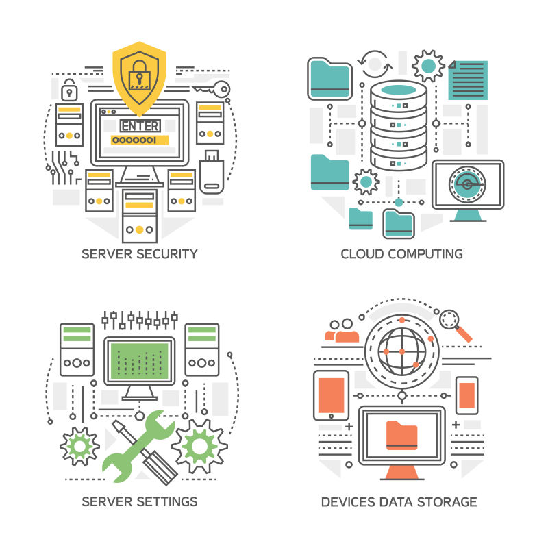 矢量的数据中心线性插图