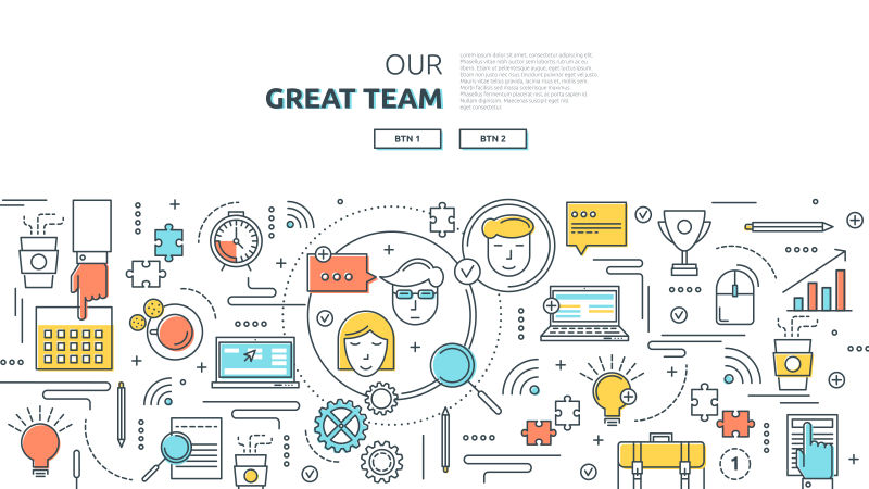 团队合作概念矢量线性插图