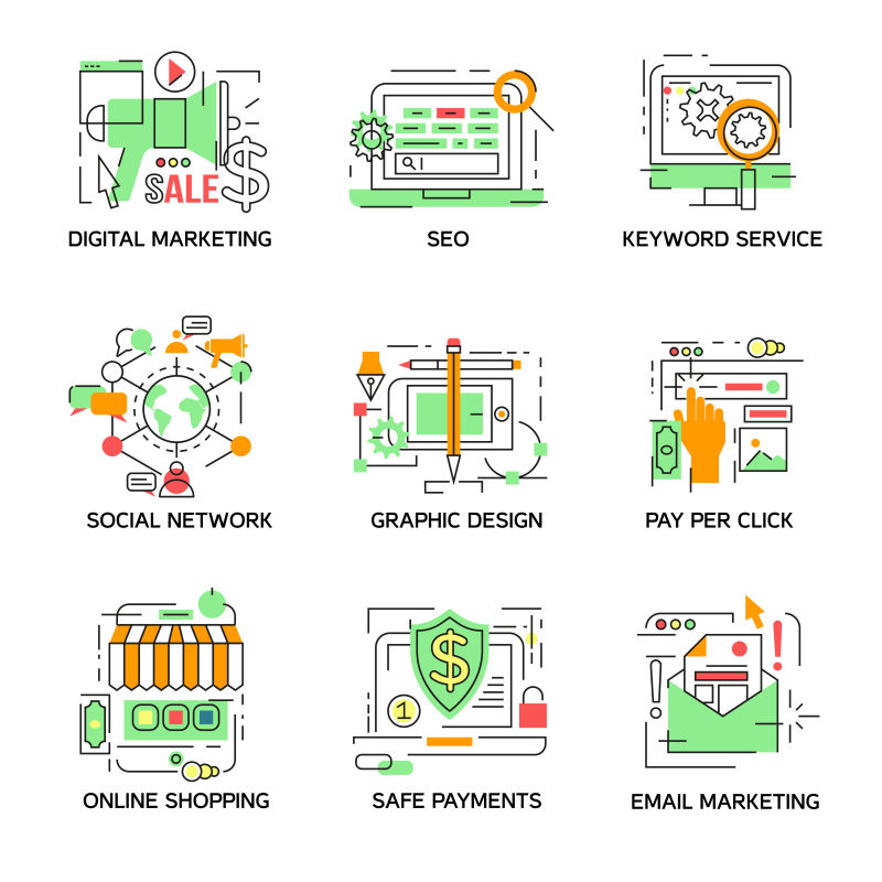 数字营销矢量插图设计