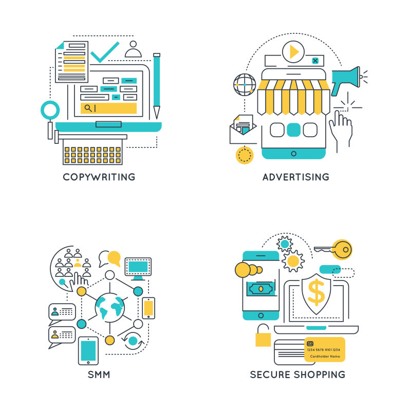 矢量数字营销线性图标设计