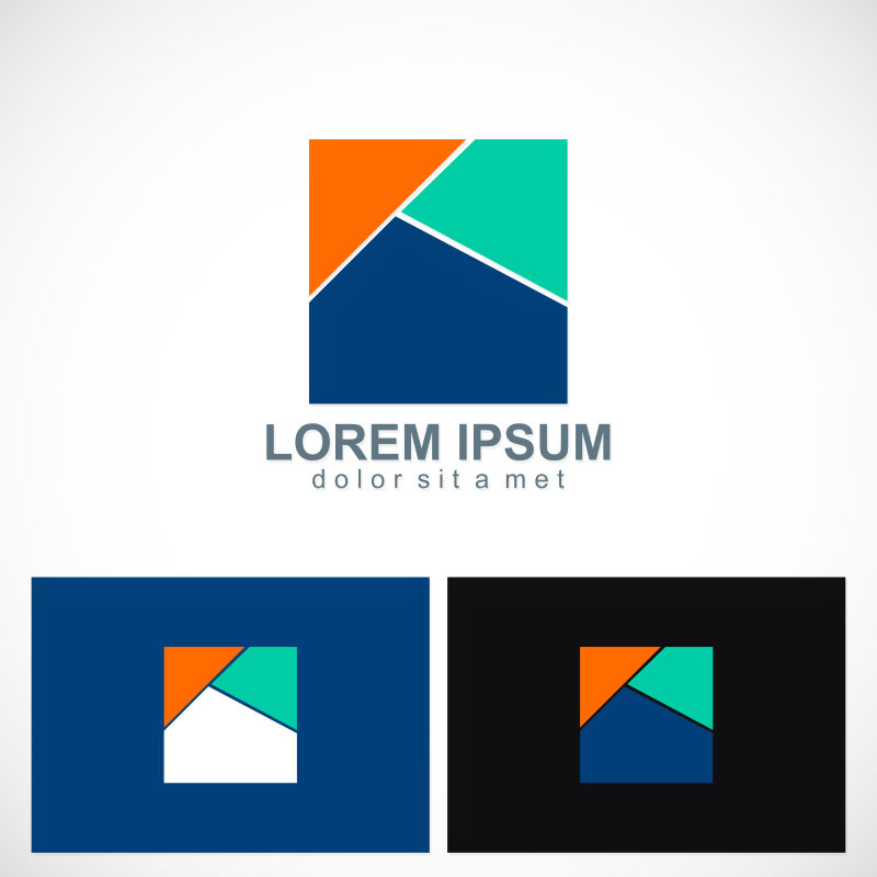 抽象矢量三色几何风格的标志设计