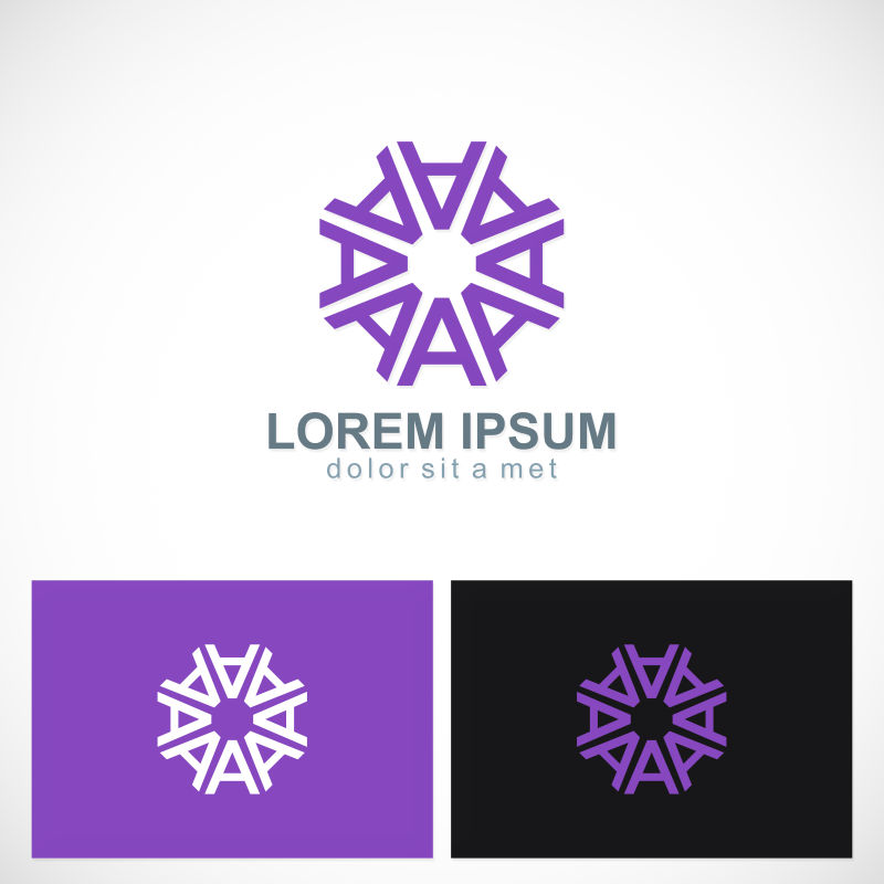 抽象矢量紫色雪花形状的几何标志设计
