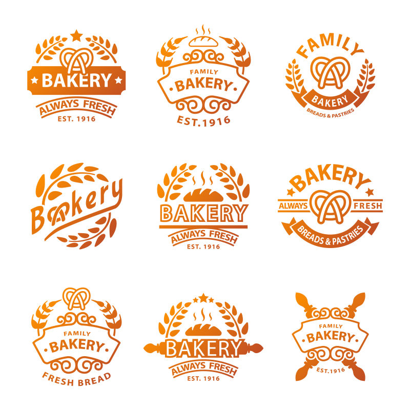矢量抽象面包烘焙概念的标志设计合集