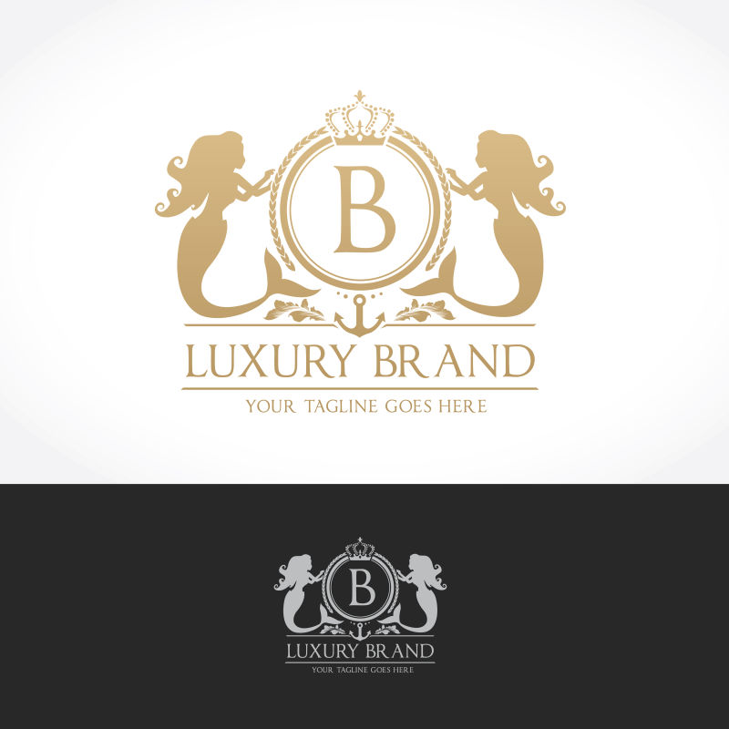 抽象人鱼元素的创意字母B的标志设计