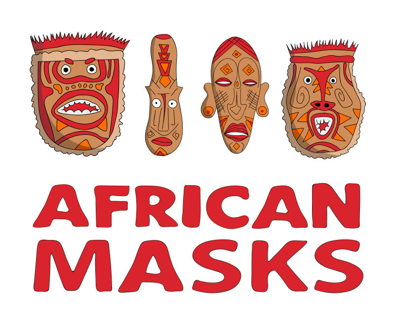 矢量非洲手绘面具