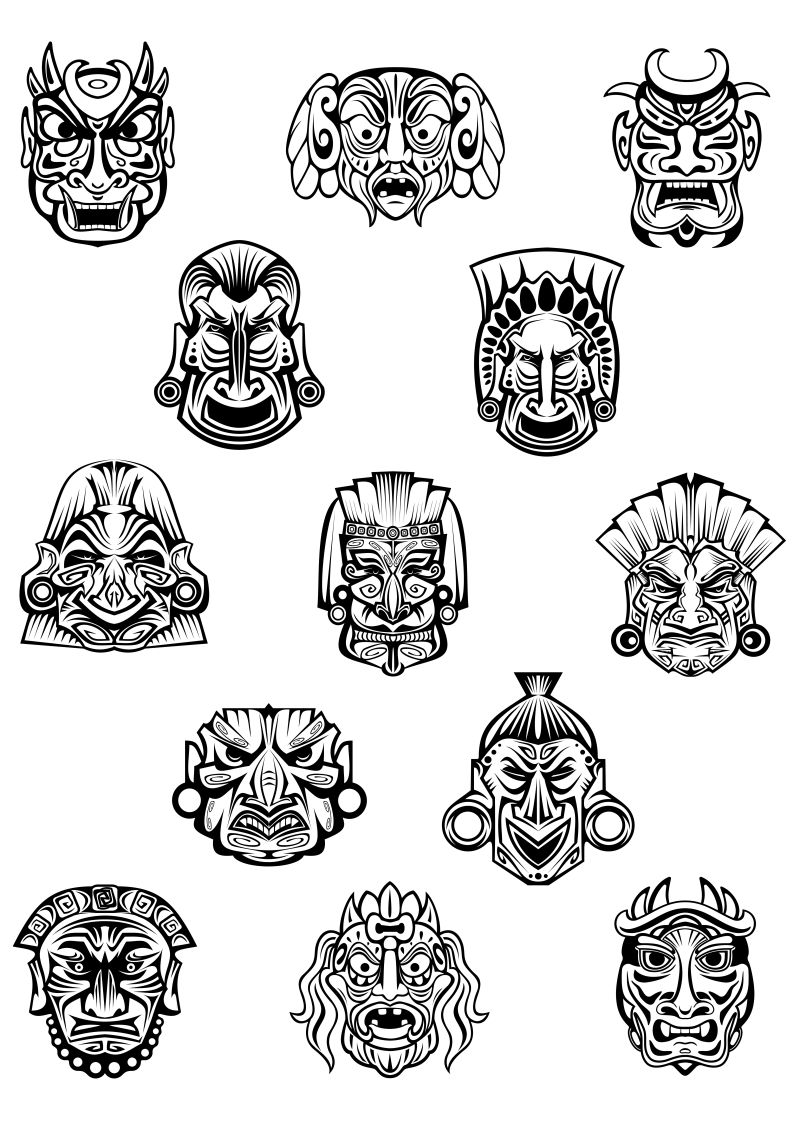 矢量传统仪式面具