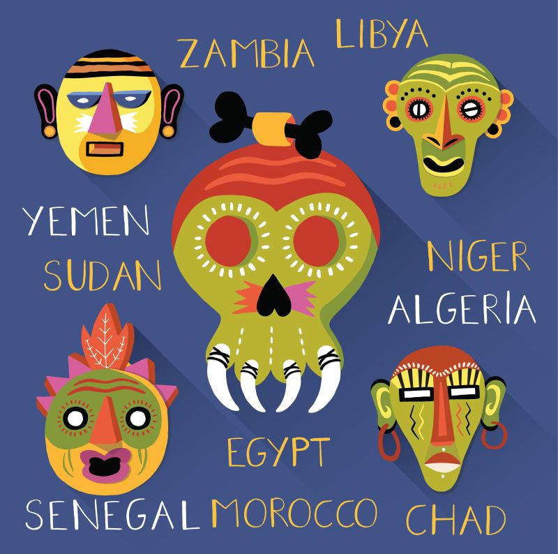 矢量手绘非洲面具