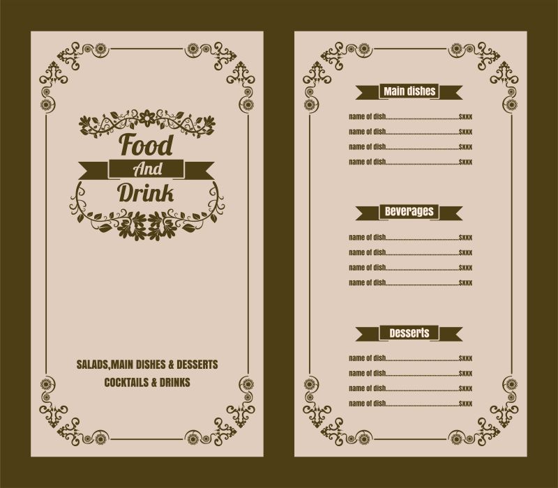 米色背景的餐厅菜单矢量设计