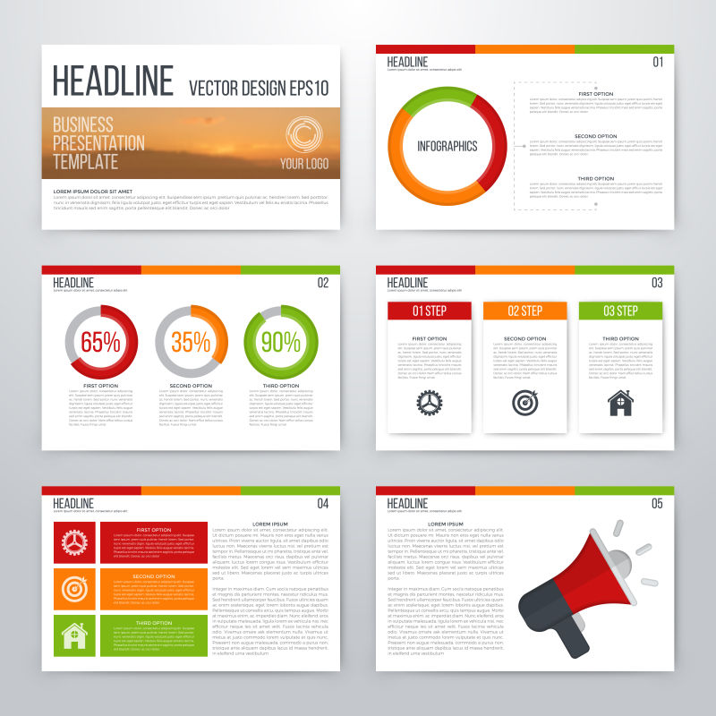 现代风格的矢量彩色信息幻灯片设计